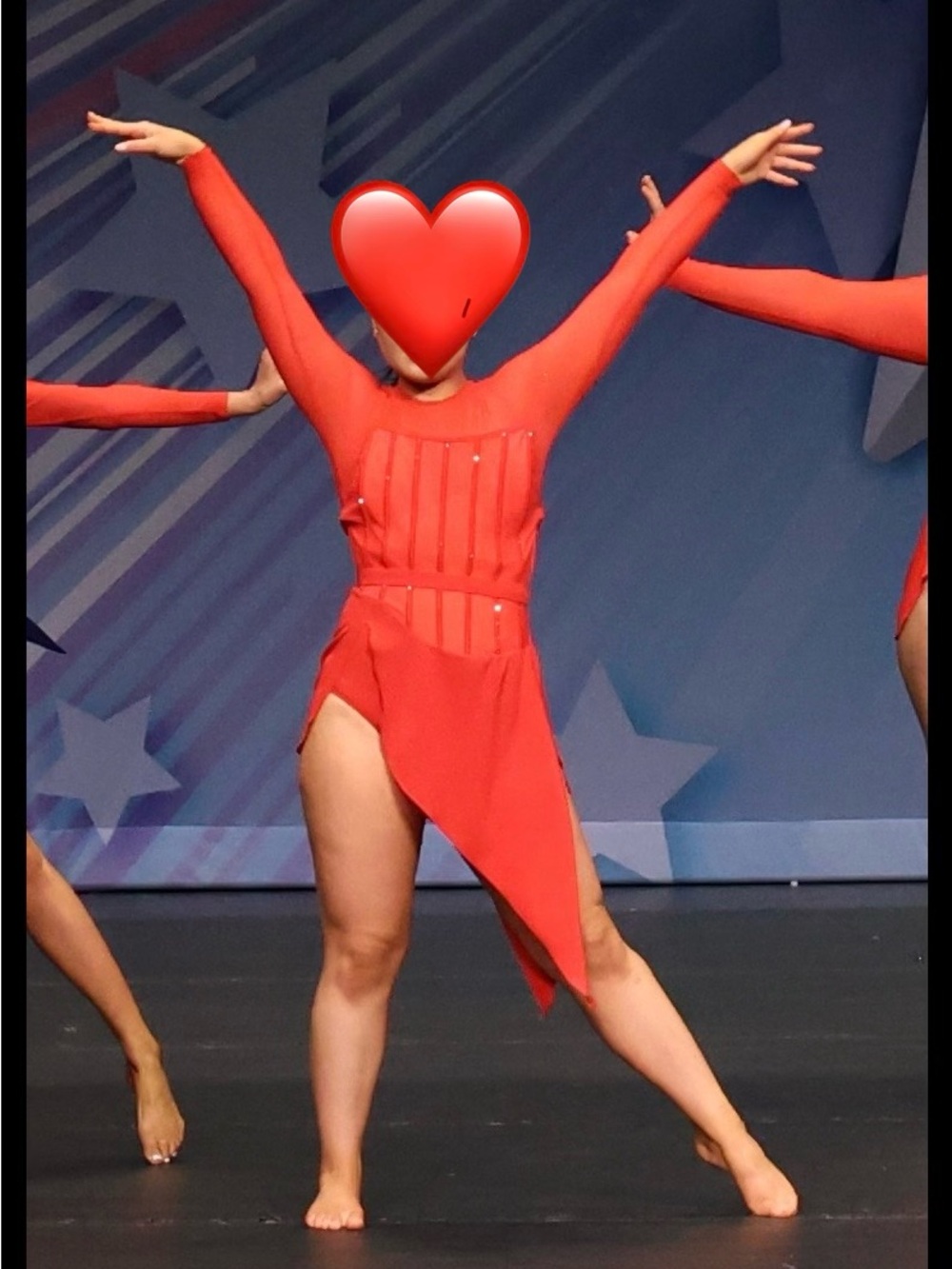 Red Contemporary Dance Costume Long-Sleeve Leotard with Asymmetric Skirt Size MA
